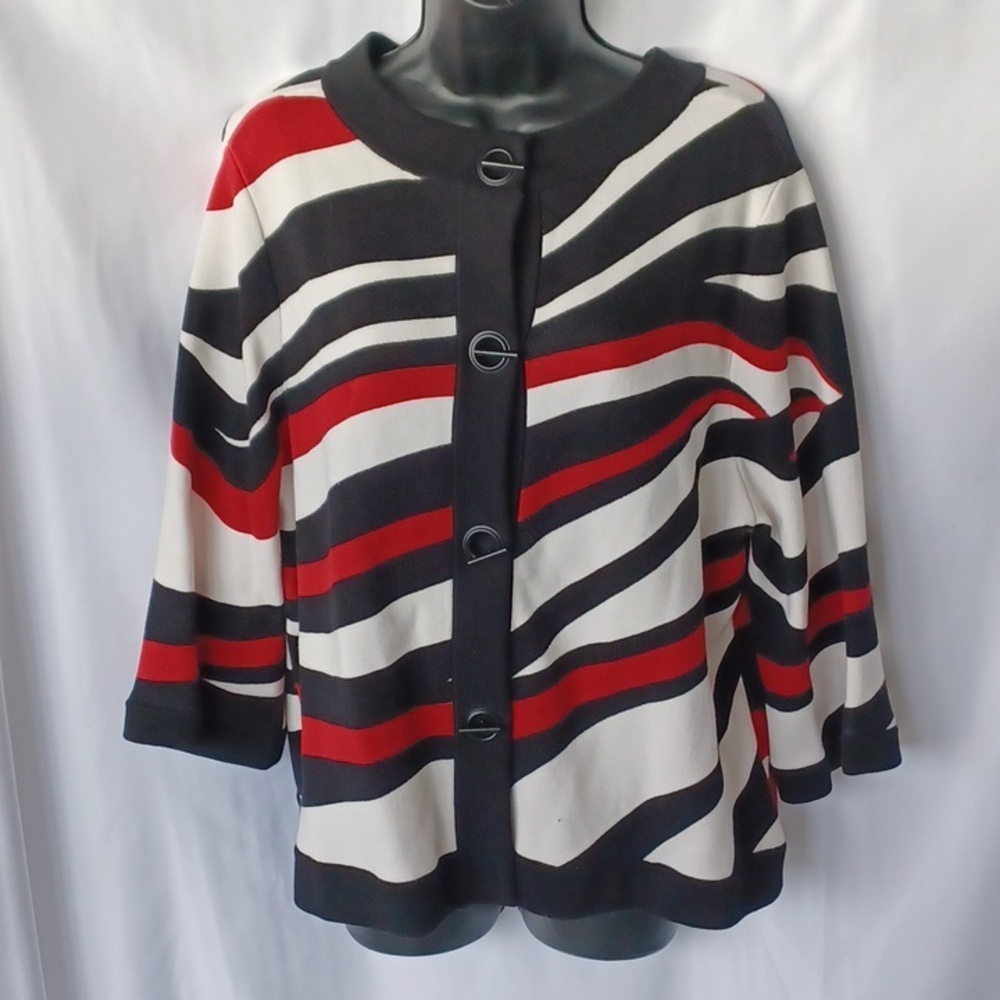 Chico's Button azaria Cardigan sweater size 3 US 14 red/cream/black, 23"PTP, 23L